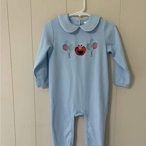 Blue Kids Romper with Embroidered Elmo and Balloons